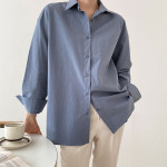 롱셔츠 편한 기본 이너 루즈핏 카라 캐주얼 면 코튼 흰색 소라 베이지 남방 긴팔 셔츠 : u러브썸