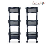 센스업 3단수납 이동식 다용도 철제 트위스트 트롤리 수납 정리함 2개세트, 원형 블랙 : senseup