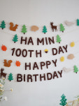 [숲속 이니셜 가랜드] 네추럴한 브라운톤 고슴도치 다람쥐 여우 사슴 도토리 생일가랜드 : 파티조엘