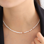 14K 컷팅볼 밥풀 담수 진주목걸이 레이어드 초커 : 쥬릭스