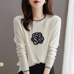 F0023 장미 간절기 환펀니트티 라운드 긴팔티 : smartmkshop