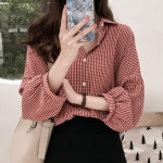 캐주얼 체크 블라우스 여성 직장인 셔츠 데일리 남방 p90 여자 가을 빅카라 오버핏 : 쇼핑 is back