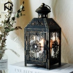 캔들홀더 촛대 빈티지 철 유리 바람 조명 레트로 교수형 랜턴 홈 웨딩 장식 아트 선물 : 윤앤수몰