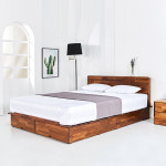 고급 기본 헤드있는 멀바우 원목 2단 서랍 수납 퀸 침대프레임 1500 : 후니브로