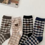 곰돌이 체크 양말 학생양말 귀여운양말 4color : 몽글앤댕글