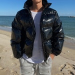 남자 따뜻한 유광 후드 패딩 점퍼 : VIPman