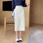 가죽 롱스커트 롱치마 H라인 옆트임 절개 하이웨스트 Q1092708 : Buy All 4 U