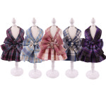 강아지 하네스옷 체크 리본 원피스 하네스 리드줄 세트 : 럽독 LUVDOG