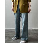 가을 하이웨이스트 데일리 세미 와이드 데님 릴렉스 슬립온 팬츠 : 하방방