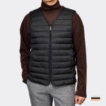 남자경량패딩조끼 간절기 아우터 얇은 집업 브이넥 국내생산 베스트 베이직 기본 캠핑 조끼 : WhiteBlock