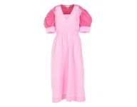 [GANNI] 여성 POPLIN VNECK 미디 드레스 F7361 397 Bubblegum pink (1748447) : 루플랫몰