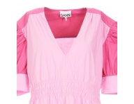 [GANNI] 여성 POPLIN VNECK 미디 드레스 F7361 397 Bubblegum pink (1748447) : 루플랫몰