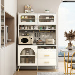 주방 키큰 수납장 키큰장 벽에 통합 된 프랑스 슬레이트 찬장 현대적인 미니멀리스트 크림 거실 사물함 차 캐비닛 높은 : 퍼니치드