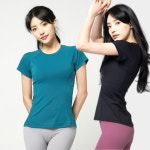 앳지유아 기능성 에어밸런스 반팔 요가복 빅사이즈 요가상의 필라테스복 필라테스상의2XL까지 : 엣지유아
