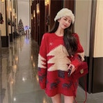 [행복짱이] 크리스마스트리 스팽글 스웨터 여성 가을 겨울 느슨한 니트 특별한 크리스마스룩 : 행복짱이