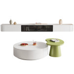 벽걸이 티비 선반 교수형 TV 캐비닛 크림 바람 흰색 형 둥근 서스펜션 거실 광장 원형 커피 테이블 조합 : 퍼니치드