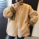 지퍼 포켓 주머니 캐주얼 양면 후리스 점퍼 뽀글리 데일리 캐주얼 코디 여성 여자 : 단디판다