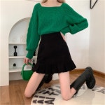 Ruffles 미니 소형 스커트 여성 가을 코듀로이 Pleated Thicken 클래식 레트로 복고풍 엔틱 단색 하이 웨스트 H2118 : 마구마구요