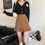 Ruffles 미니 소형 스커트 여성 가을 코듀로이 Pleated Thicken 클래식 레트로 복고풍 엔틱 단색 하이 웨스트 H2118 : 마구마구요