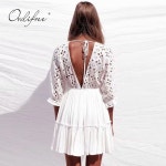 Summer Bohomian Women Embroidery Mini Dress Half Sleeve Short   Backless Cotton W[A00075006] : 제이디넷1000