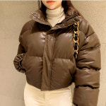 세미크롭 광택 가죽 패딩 점퍼 2컬러 : 제이에스킹덤