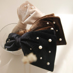 제이로렌 여성 데일리 벨벳 리본 진주 빅 포인트 머리 자동헤어핀 : 제이로렌