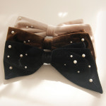 제이로렌 여성 데일리 벨벳 리본 진주 빅 포인트 머리 자동헤어핀 : 제이로렌