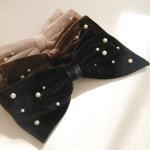 제이로렌 여성 데일리 벨벳 리본 진주 빅 포인트 머리 자동헤어핀 : 제이로렌