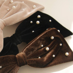 제이로렌 여성 데일리 벨벳 리본 진주 빅 포인트 머리 자동헤어핀 : 제이로렌