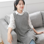 데코에버 파스텔체크 어린이집 선생님 원피스형 앞치마 옆주머니형 요양보호사 빅사이즈 : 데코에버