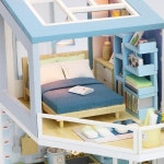 수제 M9 인형 하우스 빌라 주방 수영장 Diy 집 가구 이 미니어처 목조 주택 장난감 드 Jardin : 서현5 수정