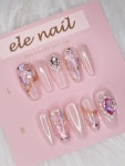 핑크보라 자개네일 스톤 수제네일팁 핸드메이드 : 이엘이네일