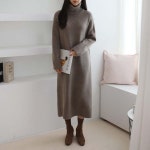 겨울 데일리 홈웨어 H라인 도톰 터틀넥 목 폴라 니트 롱 원피스 3컬러 : N.Dress