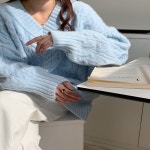 루즈핏 크롭 꼬임 아우터 단추포인트 베이직 브이넥 꽈배기 니트 여성 후드 숏 라운드 : 미미직구글로벌