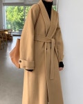 핸드메이드 여성 코트 숄카라 허리끈 카멜 롱코트 : 스칸디웨이