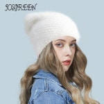 JOSGREEN토끼털 단색 플리스 따뜻한 니트 모자 패션 장식 : 서현5 수정