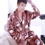 H5966 코랄 벨벳 가운 남성 두꺼운 따뜻한 홈웨어 플란넬 긴 소매 편안한 플러스 사이즈 소프트 캐주얼 플리스 나이트 웨어 : 서현 4 광명