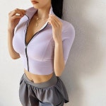 요가 셔츠 여성 지퍼 하프 슬리브 스포츠 탑 피트니스 자르기 탑스 야외 러닝 사이클링 훈련 스포츠웨어 : 서현5 수정
