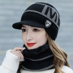 넥워머 이중챙 니트모자 세트 안감털 방한 기모 모자 : 우산조아