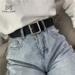 여성 벨트소가죽 벨트 유니섹스 PU 가죽 벨트, 패션, 여성 및 남성 캐주얼 스퀘어 핀 버클, 청바지 바지, 여성용, 블랙, 커피 허리 스트랩, 404... 