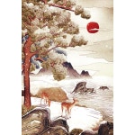 동양 산수화 십장생 소나무 학 사슴 동양화 장수 파르텔 민속벽지 시트지 롤스크린 : 으뜸데코