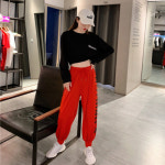 kpop 재즈 댄스 의상 여성 힙합 스트리트  느슨한 재즈 배꼽 모던 : 페이븐