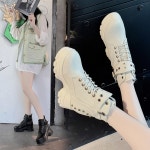 가을 유행 워커 여성 키높이 굽놉은 슈즈 신발 하이탑 : 엉클글로리