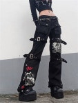 고딕 Y2K Emo 바지 카고 블랙 로우 허리 671341N4942078906 : vanillamall