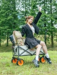 테이블웨건 접이식캠핑웨건 애완견 감성카트 피크닉 차트렁크 탁자대용 야외 카트 광폭 접이식 수레 : 달봉이 상점