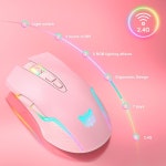 무선 게이밍 마우스 2.4GHz 핑크 충전식 USB 컴퓨터 노트북 PC 게이머용 수신기 포함 : 영맨2