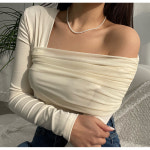언발 이너 포스터 오프숄더 원숄더 셔링 티셔츠 : 웜스 warmth