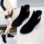 여성털부츠 따뜻한안감 통굽 발편한신발 라운드 토 헤비 힐 부츠 지퍼 앵클부츠 스웨이드 플 : 태리 마켓3