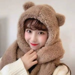 나들이목감싸개 곰돌이목도리 후드머플러 모자 겨울 양털 퍼 : 호쿠호니