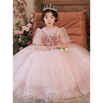 핑크 심플 롱여아드레스 결혼식 화동 초등학생 고학년 주니어드레스 연주회 콩쿨드레스 : 매니아바이